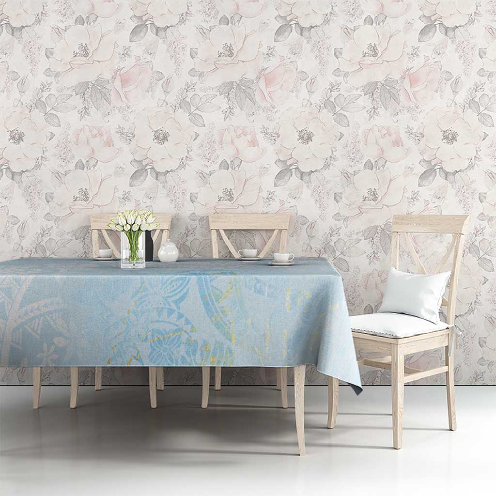 Polynesian Tiare Monstera Baby Blue Tablecloth Liquid Style - Polynesian Pride