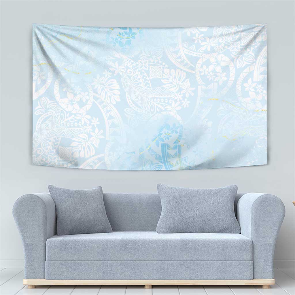 Polynesian Tiare Monstera Baby Blue Tapestry Liquid Style - Polynesian Pride
