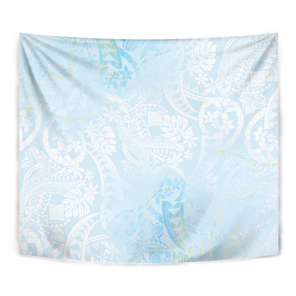Polynesian Tiare Monstera Baby Blue Tapestry Liquid Style - Polynesian Pride