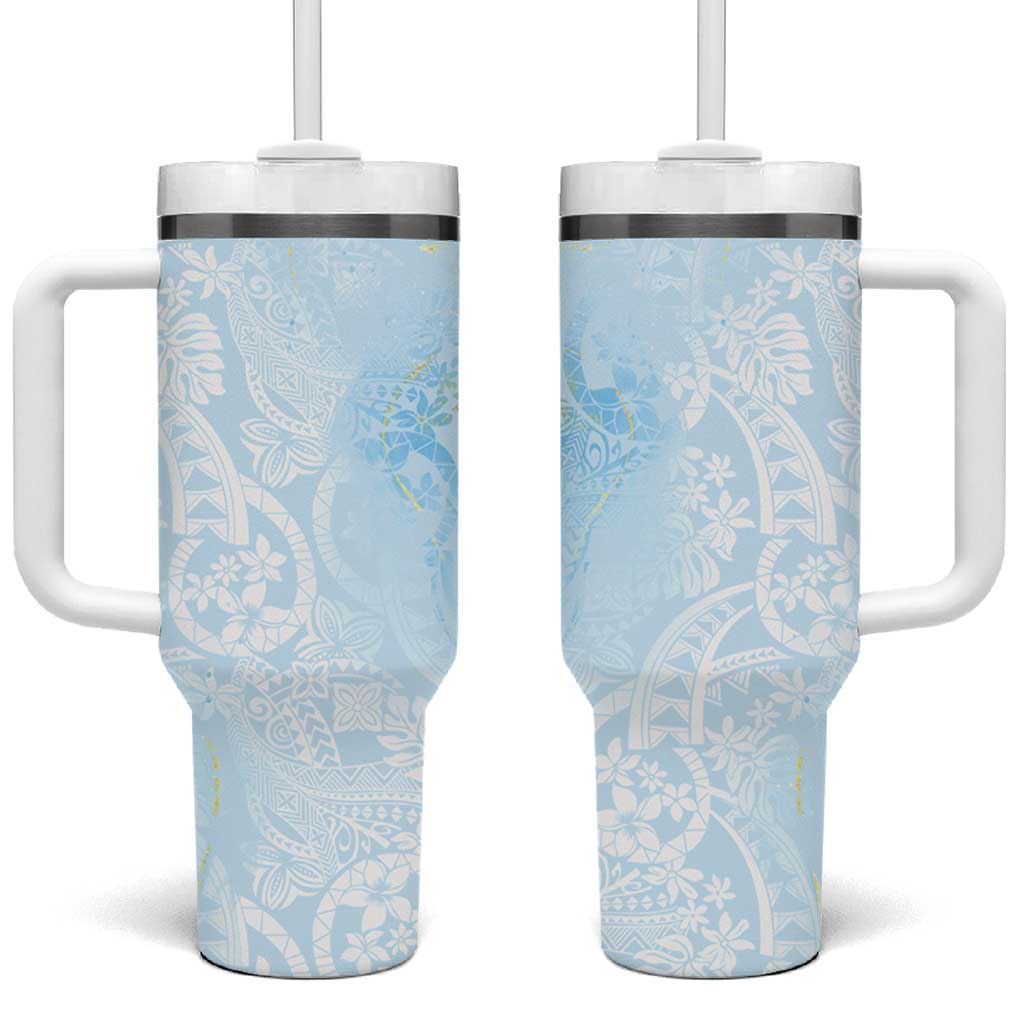 Polynesian Tiare Monstera Baby Blue Tumbler With Handle Liquid Style - Polynesian Pride