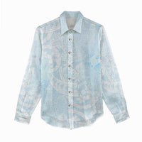 Polynesian Tiare Monstera Baby Blue Women Casual Shirt Liquid Style - Polynesian Pride