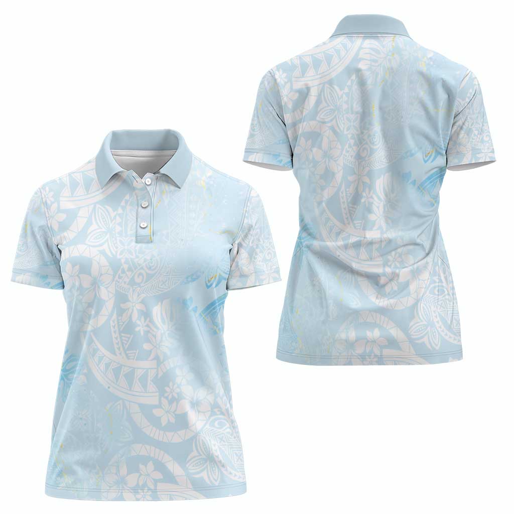 Polynesian Tiare Monstera Baby Blue Women Polo Shirt Liquid Style - Polynesian Pride