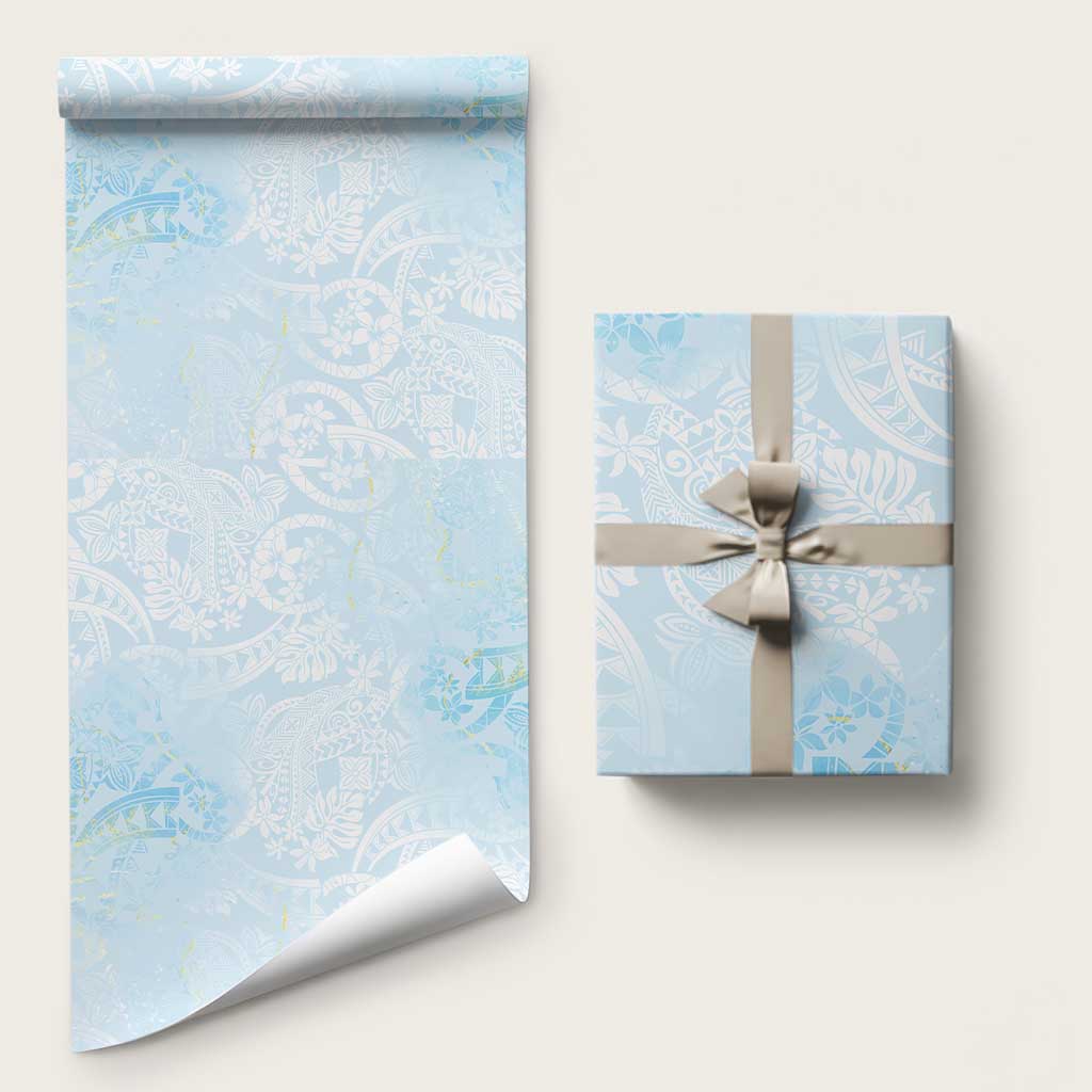 Polynesian Tiare Monstera Baby Blue Wrapping Paper Liquid Style LT01 58" × 23" Blue - Polynesian Pride