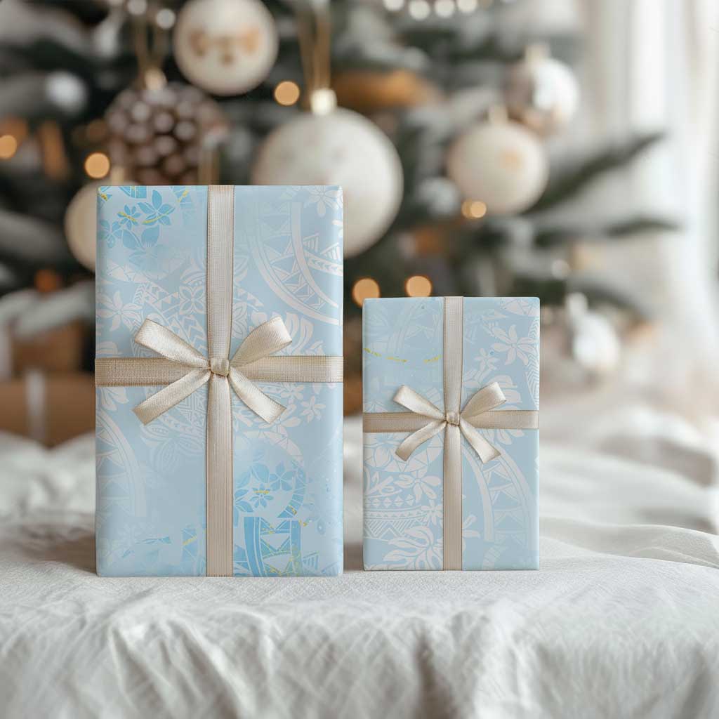 Polynesian Tiare Monstera Baby Blue Wrapping Paper Liquid Style - Polynesian Pride