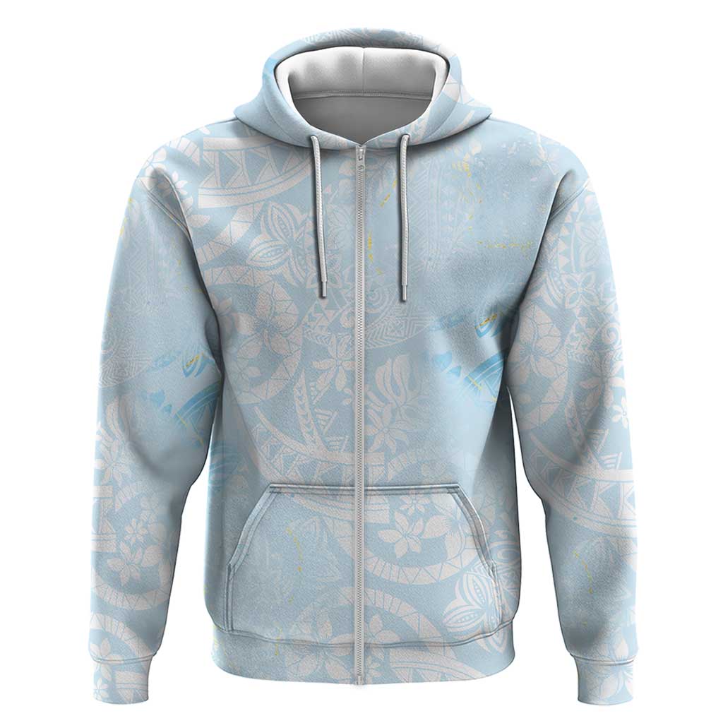 Polynesian Tiare Monstera Baby Blue Zip Hoodie Liquid Style LT01 Zip Hoodie Blue - Polynesian Pride