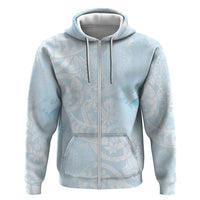 Polynesian Tiare Monstera Baby Blue Zip Hoodie Liquid Style - Polynesian Pride