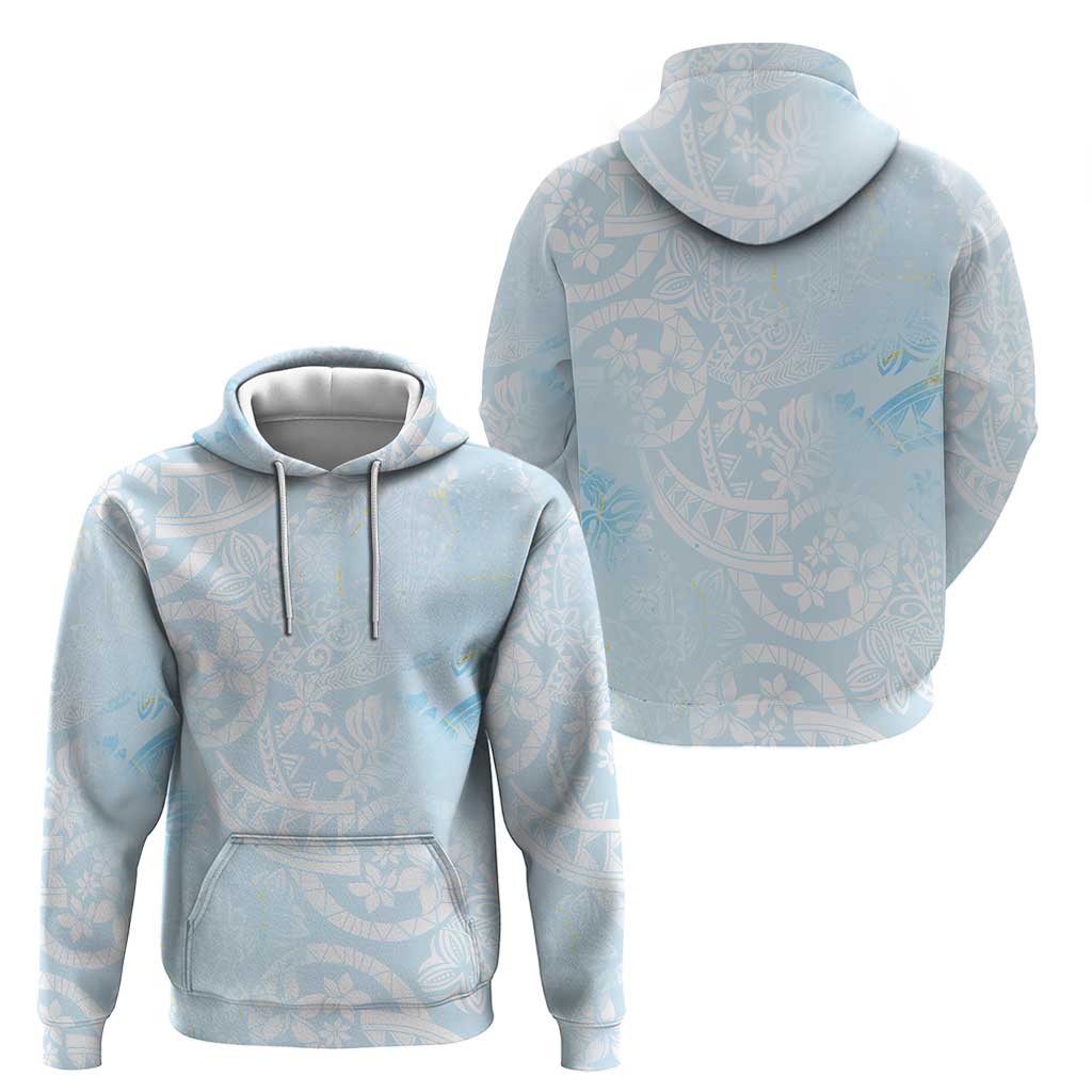 Polynesian Tiare Monstera Baby Blue Zip Hoodie Liquid Style - Polynesian Pride