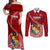 Tonga Rugby Couples Matching Off Shoulder Maxi Dress and Long Sleeve Button Shirts Tongan Ngatu Pattern White Version LT01 Red - Polynesian Pride