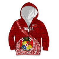 Tonga Rugby Kid Hoodie Tongan Ngatu Pattern White Version LT01 Zip Hoodie Red - Polynesian Pride