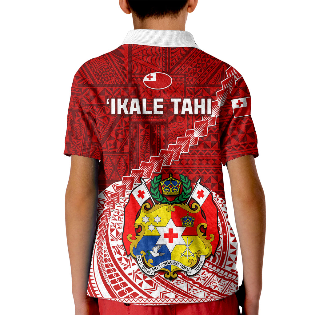 Tonga Rugby Kid Polo Shirt Tongan Ngatu Pattern White Version LT01 - Polynesian Pride