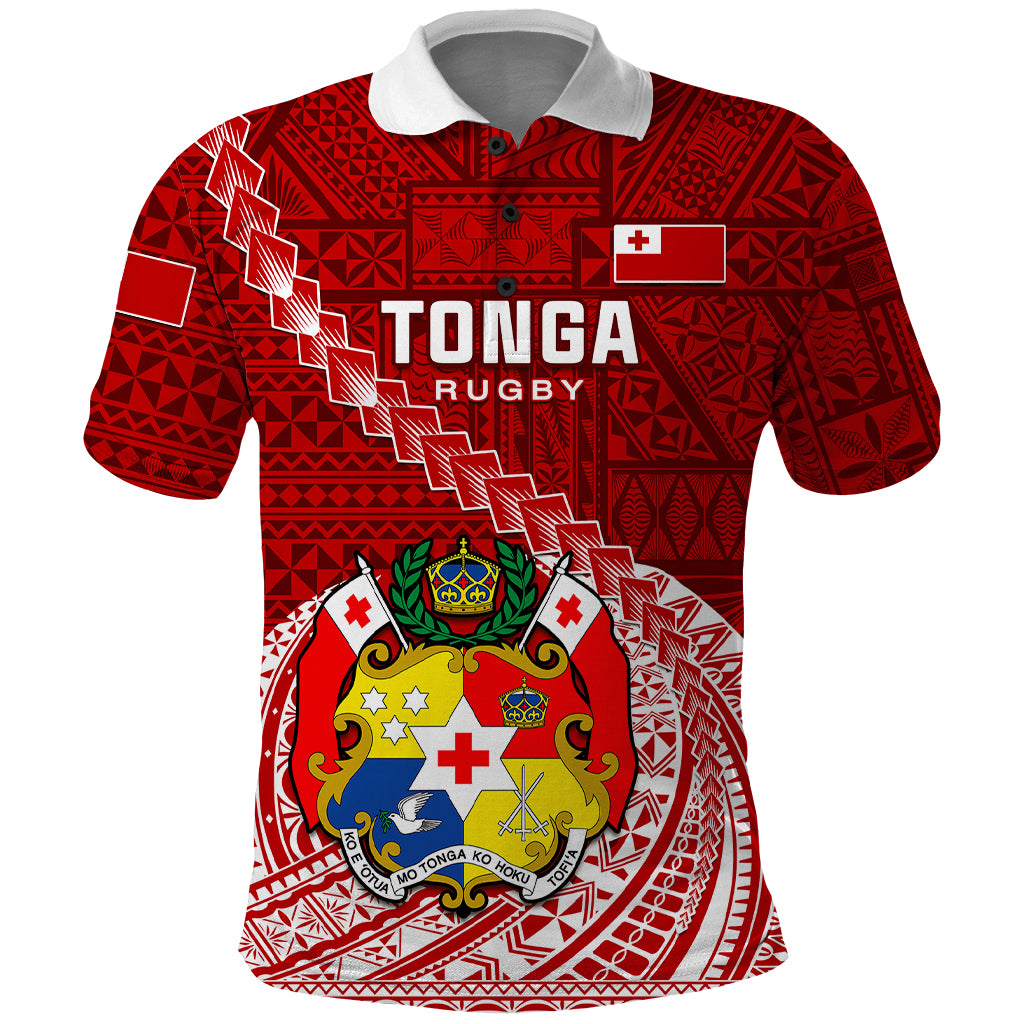 Tonga Rugby Polo Shirt Tongan Ngatu Pattern White Version LT01 Red - Polynesian Pride