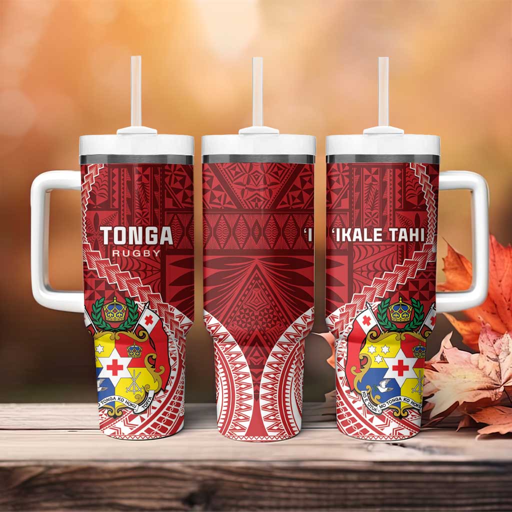 Tonga Rugby Tumbler With Handle Tongan Ngatu Pattern White Version