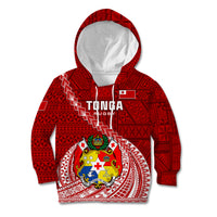 Custom Tonga Rugby Kid Hoodie Tongan Ngatu Pattern White Version LT01 Red - Polynesian Pride