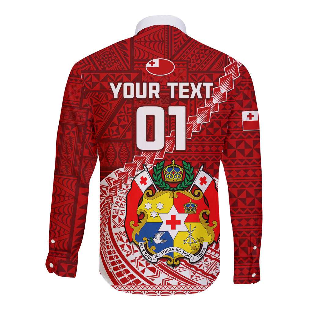 Custom Tonga Rugby Long Sleeve Button Shirt Tongan Ngatu Pattern White Version LT01 - Polynesian Pride