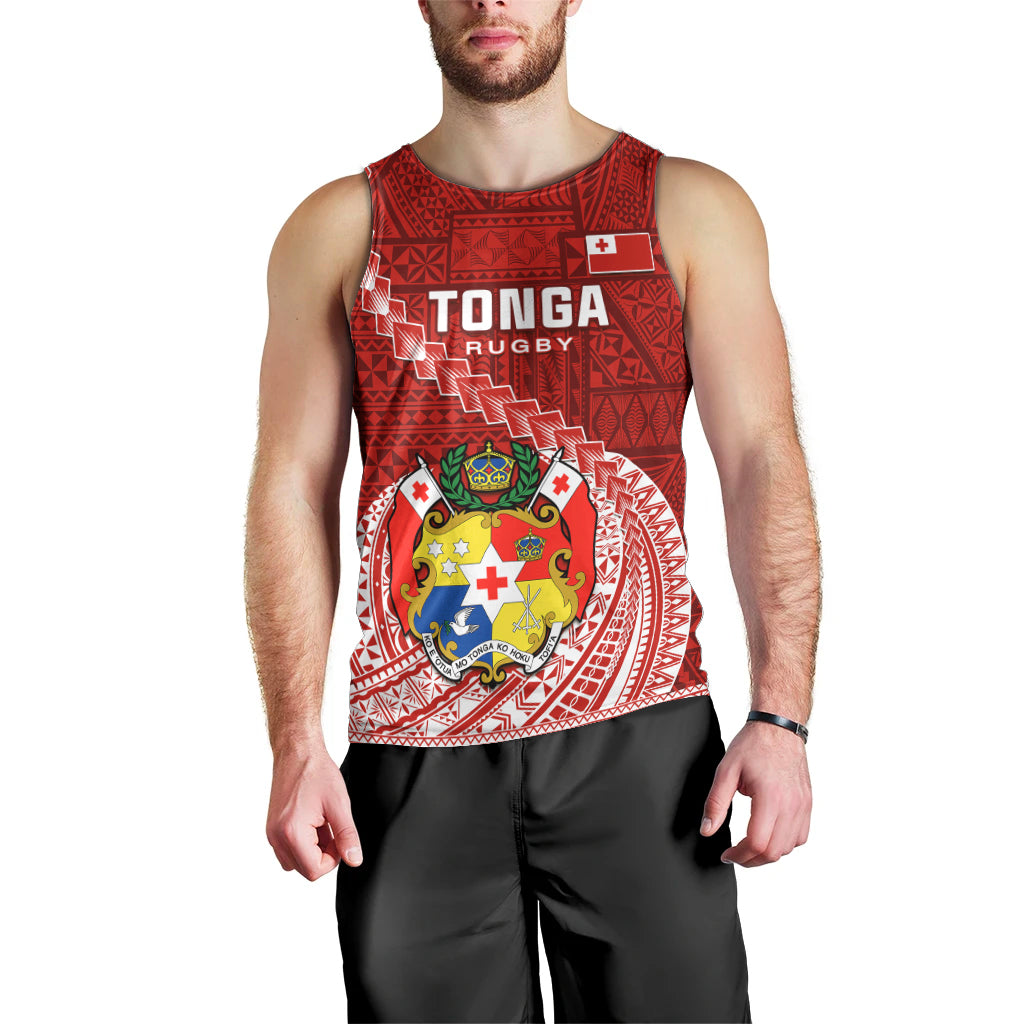 Custom Tonga Rugby Men Tank Top Tongan Ngatu Pattern White Version LT01 - Polynesian Pride