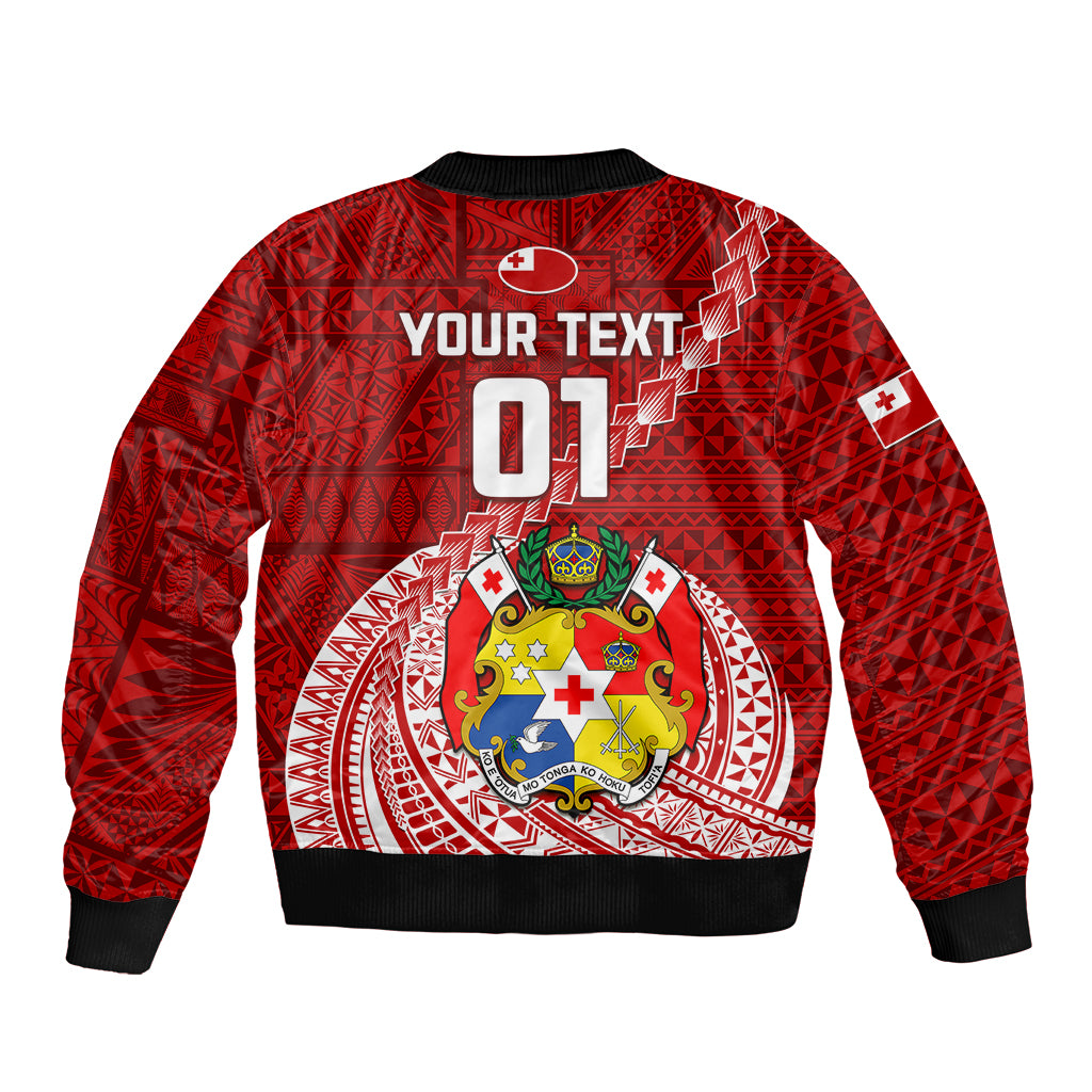 Custom Tonga Rugby Sleeve Zip Bomber Jacket Tongan Ngatu Pattern White Version LT01 - Polynesian Pride