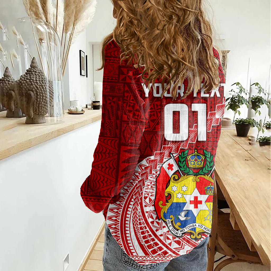 Custom Tonga Rugby Women Casual Shirt Tongan Ngatu Pattern White Version LT01 - Polynesian Pride