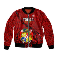 Tonga Rugby Bomber Jacket Tongan Ngatu Pattern Black Version LT01 Unisex Red - Polynesian Pride