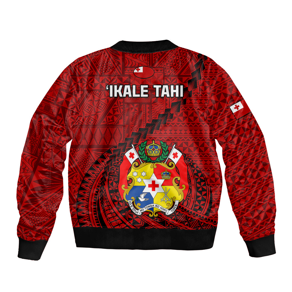 Tonga Rugby Bomber Jacket Tongan Ngatu Pattern Black Version LT01 - Polynesian Pride
