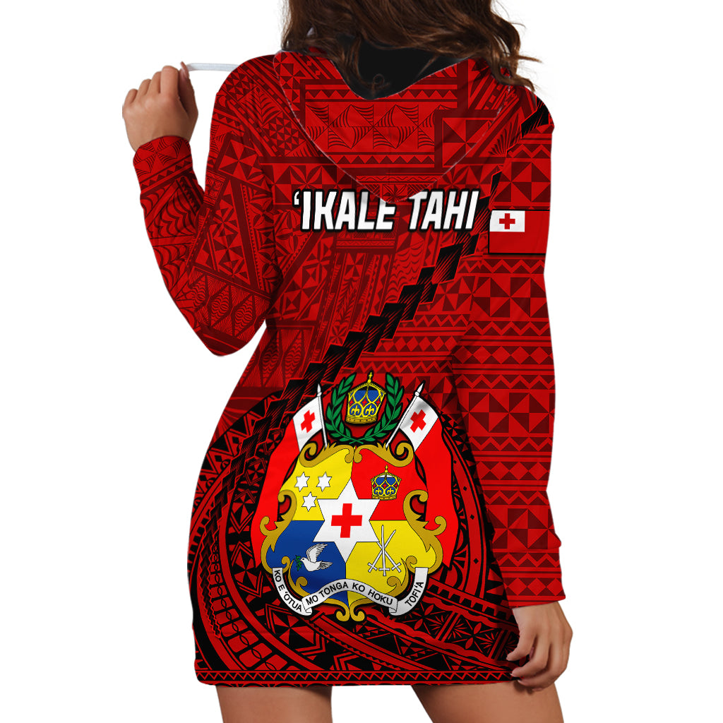 Tonga Rugby Hoodie Dress Tongan Ngatu Pattern Black Version LT01 - Polynesian Pride