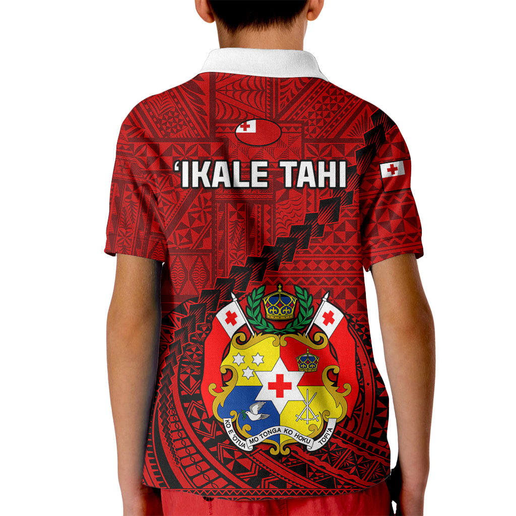 Tonga Rugby Kid Polo Shirt Tongan Ngatu Pattern Black Version LT01 - Polynesian Pride