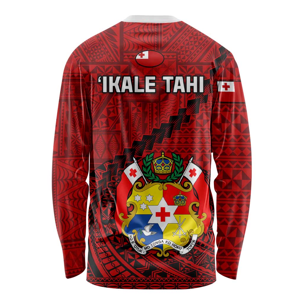 Tonga Rugby Long Sleeve Shirt Tongan Ngatu Pattern Black Version LT01