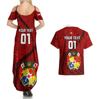 Custom Tonga Rugby Couples Matching Summer Maxi Dress and Hawaiian Shirt Tongan Ngatu Pattern Black Version LT01 - Polynesian Pride