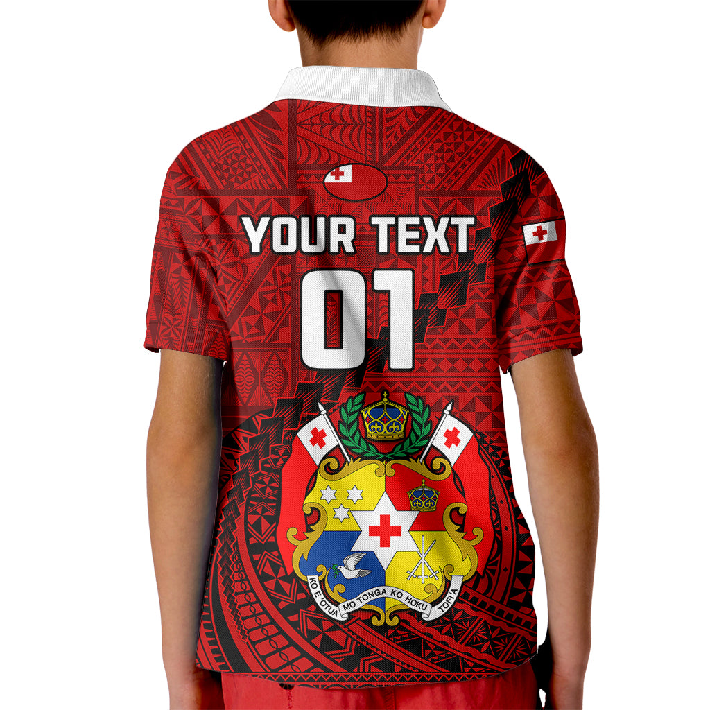 Custom Tonga Rugby Kid Polo Shirt Tongan Ngatu Pattern Black Version LT01 - Polynesian Pride