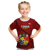 Custom Tonga Rugby Kid T Shirt Tongan Ngatu Pattern Black Version LT01 Red - Polynesian Pride