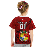Custom Tonga Rugby Kid T Shirt Tongan Ngatu Pattern Black Version LT01 - Polynesian Pride