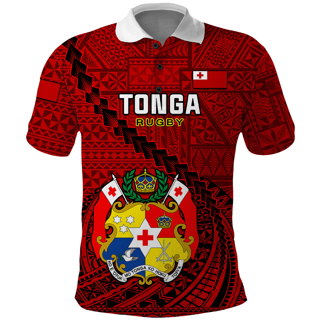 Custom Tonga Rugby Polo Shirt Tongan Ngatu Pattern Black Version LT01 Red - Polynesian Pride