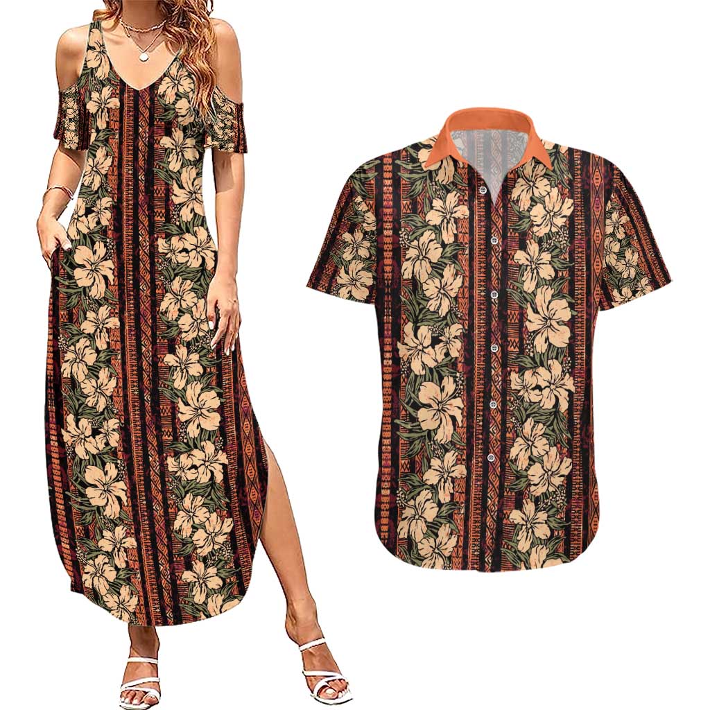 Hawaii Hibiscus Couples Matching Summer Maxi Dress and Hawaiian Shirt Retro Style - Polynesian Pride