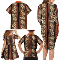 Hawaii Hibiscus Family Matching Long Sleeve Bodycon Dress and Hawaiian Shirt Retro Style - Polynesian Pride