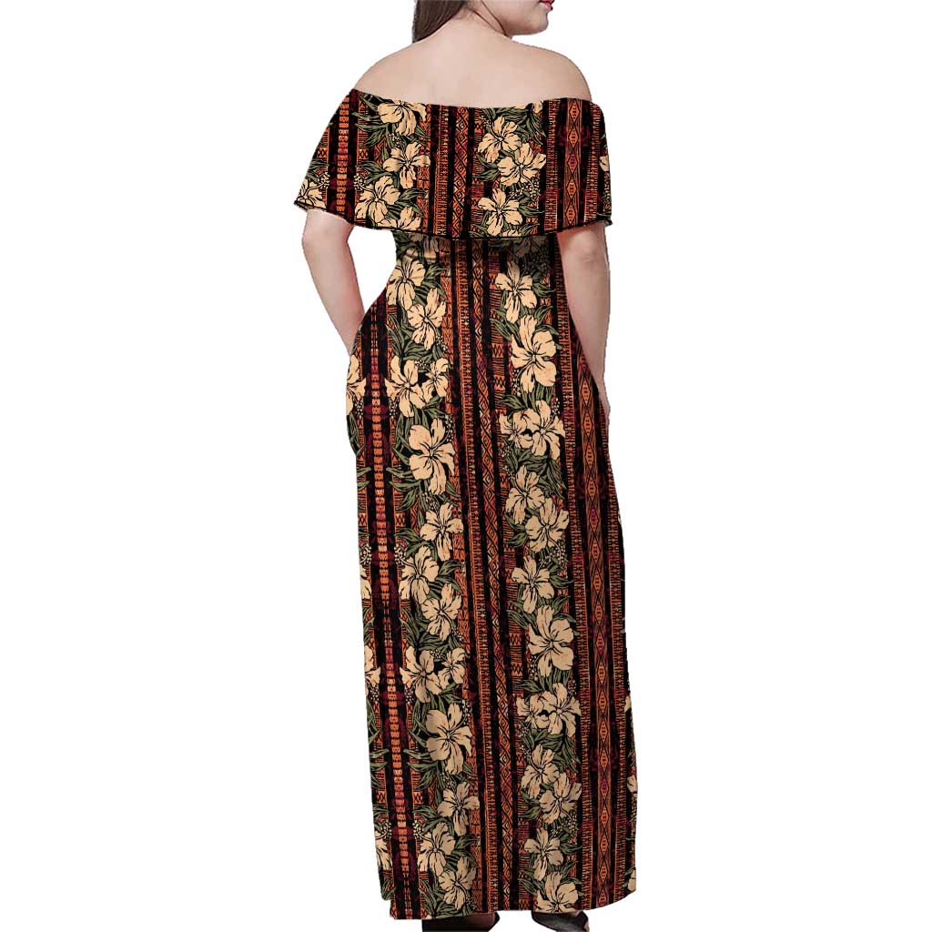 Hawaii Hibiscus Family Matching Off Shoulder Maxi Dress and Hawaiian Shirt Retro Style - Polynesian Pride