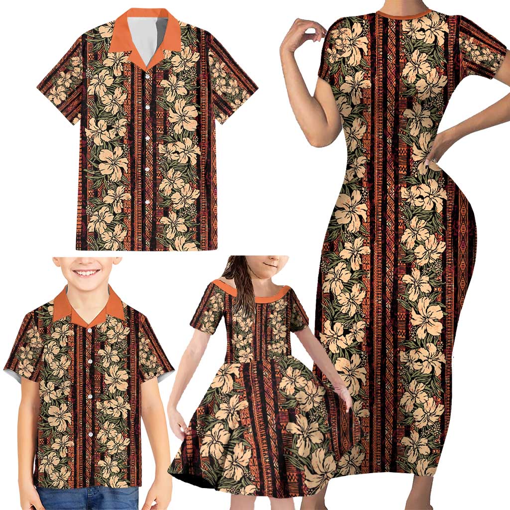 Hawaii Hibiscus Family Matching Short Sleeve Bodycon Dress and Hawaiian Shirt Retro Style - Polynesian Pride