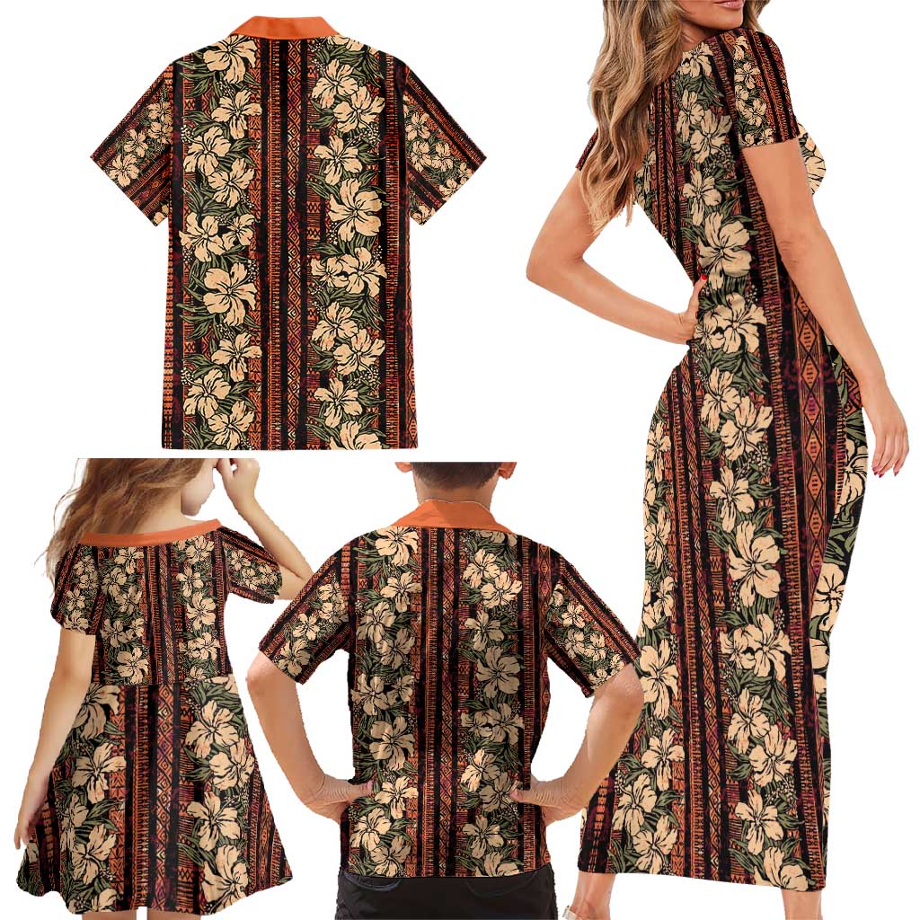 Hawaii Hibiscus Family Matching Short Sleeve Bodycon Dress and Hawaiian Shirt Retro Style - Polynesian Pride