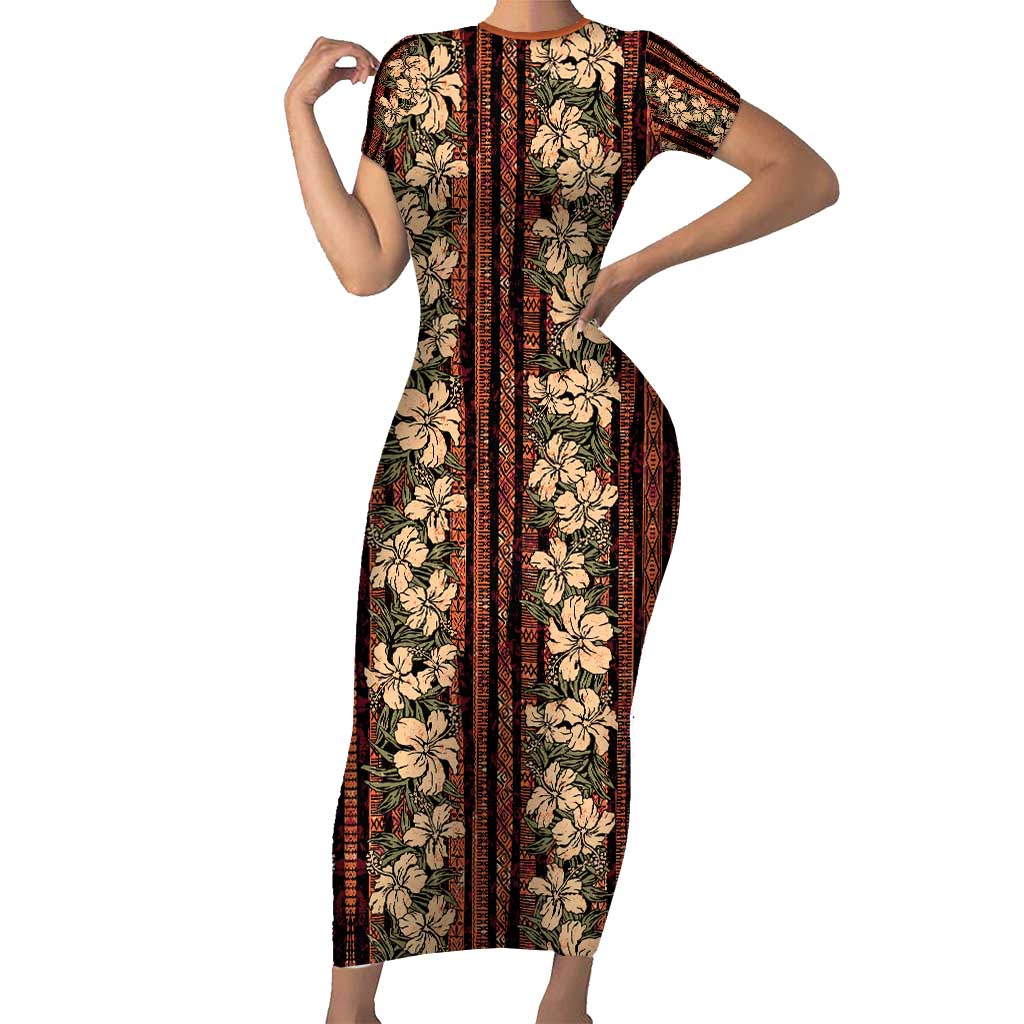 Hawaii Hibiscus Family Matching Short Sleeve Bodycon Dress and Hawaiian Shirt Retro Style - Polynesian Pride