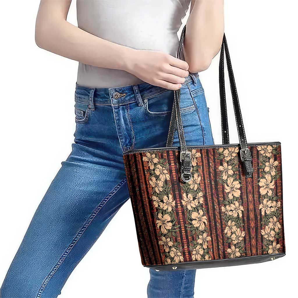 Hawaii Hibiscus Leather Tote Bag Retro Style - Polynesian Pride