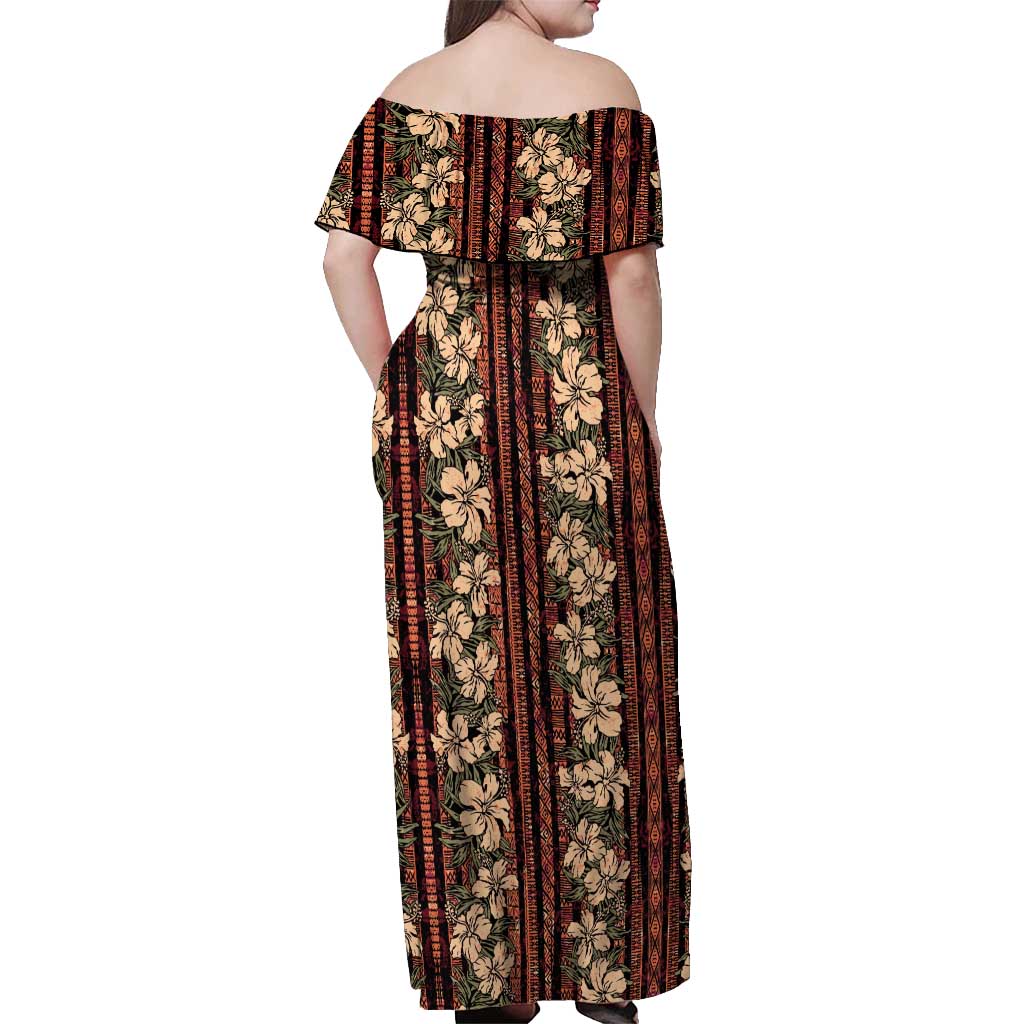Hawaii Hibiscus Off Shoulder Maxi Dress Retro Style - Polynesian Pride