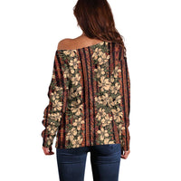 Hawaii Hibiscus Off Shoulder Sweater Retro Style - Polynesian Pride