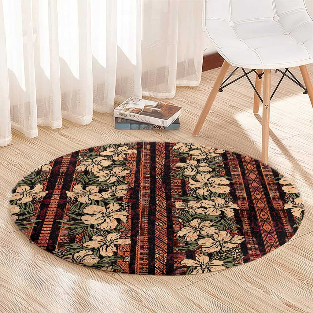 Hawaii Hibiscus Round Carpet Retro Style - Polynesian Pride