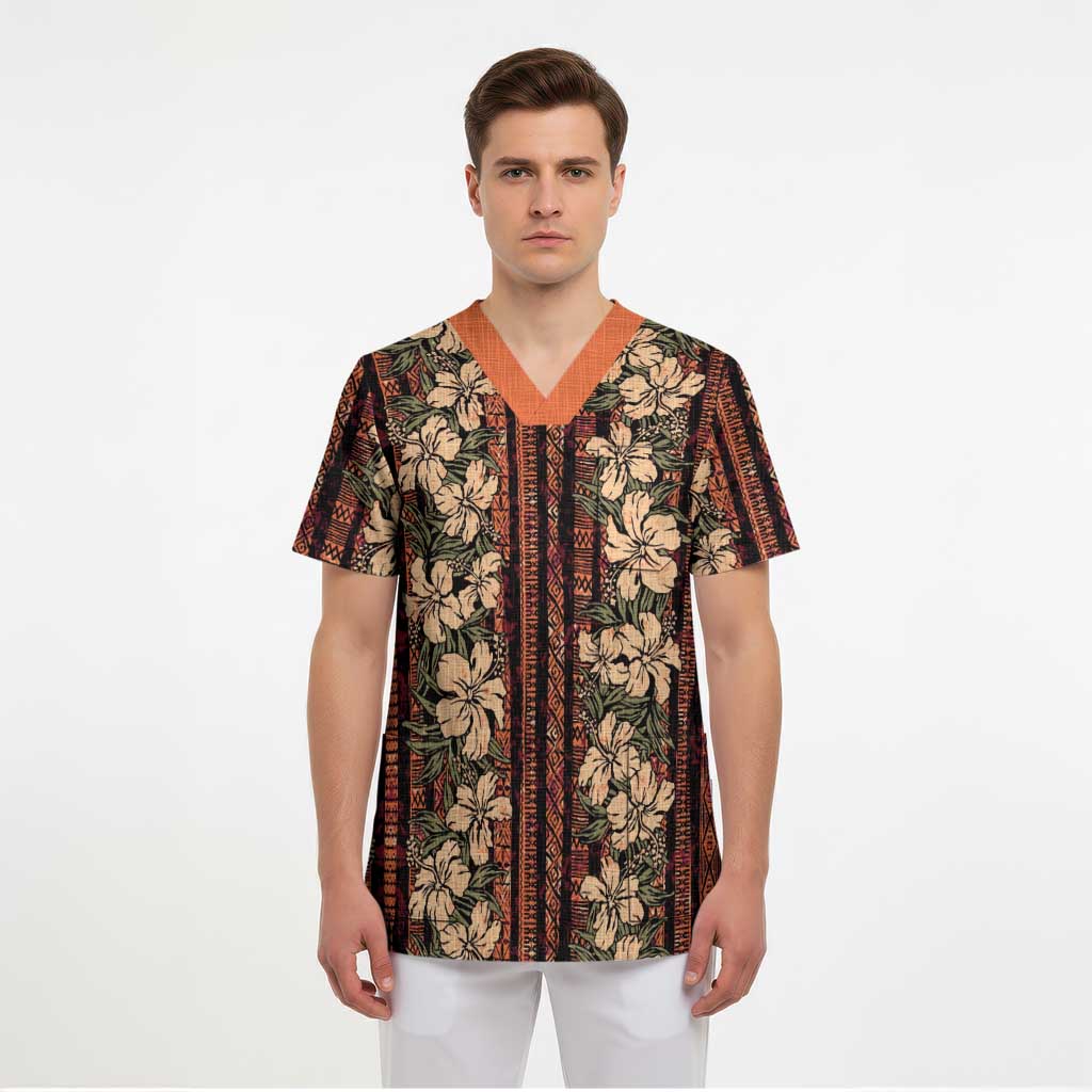 Hawaii Hibiscus Scrub Top Retro Style - Polynesian Pride
