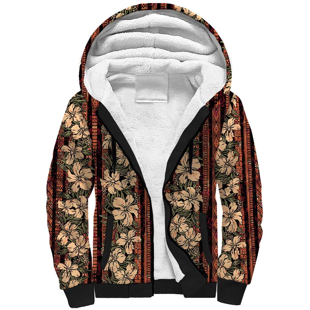 Hawaii Hibiscus Sherpa Hoodie Retro Style LT01 Unisex Brown - Polynesian Pride