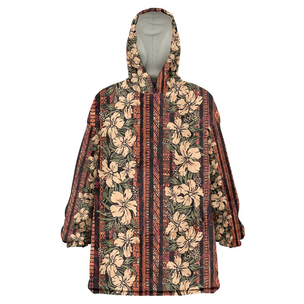 Hawaii Hibiscus Wearable Blanket Hoodie Retro Style LT01 One Size Brown - Polynesian Pride
