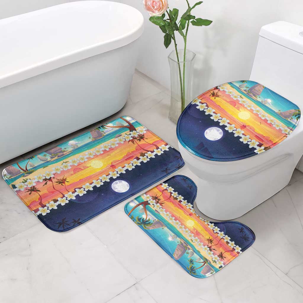 Hawaii Beach Landscape Time-Lapse Bathroom Set Tropical Plumeria Flowers - Polynesian Pride