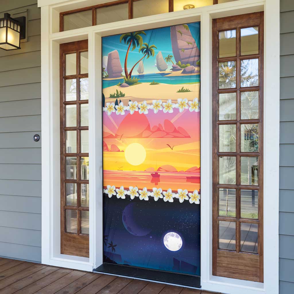 Hawaii Beach Landscape Time-Lapse Door Cover Tropical Plumeria Flowers - Polynesian Pride