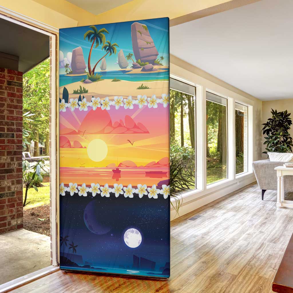 Hawaii Beach Landscape Time-Lapse Door Cover Tropical Plumeria Flowers - Polynesian Pride