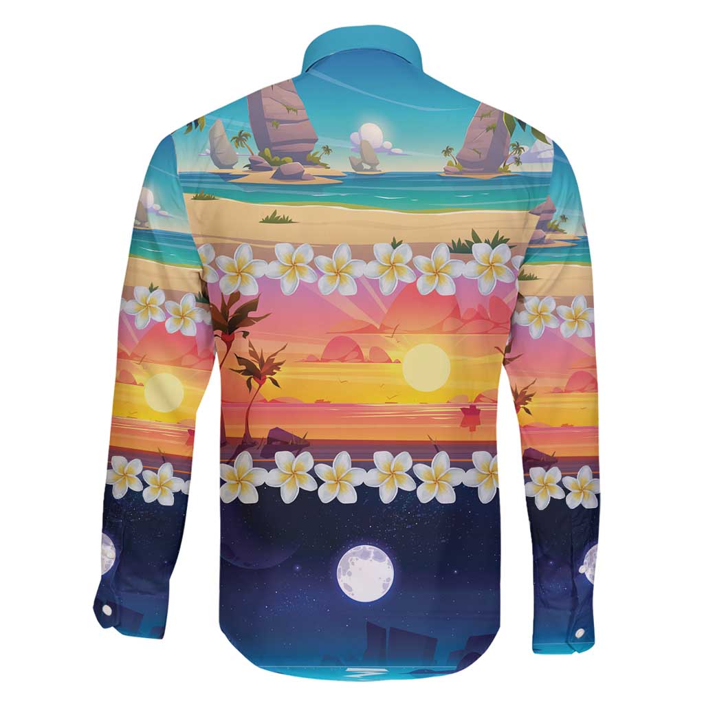 Hawaii Beach Landscape Time-Lapse Family Matching Summer Maxi Dress and Hawaiian Shirt Tropical Plumeria Flowers - Polynesian Pride