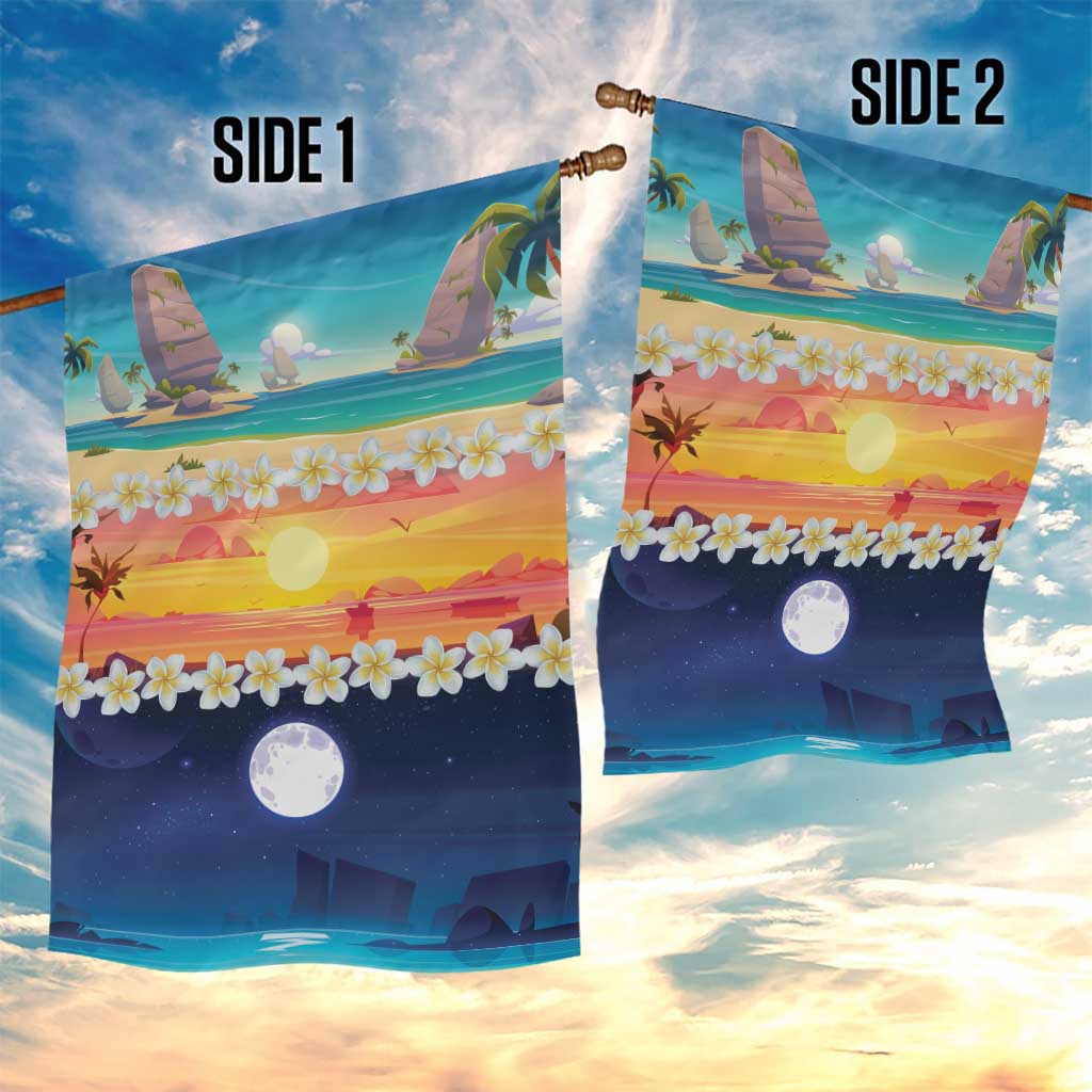 Hawaii Beach Landscape Time-Lapse Garden Flag Tropical Plumeria Flowers - Polynesian Pride