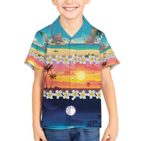 Hawaii Beach Landscape Time-Lapse Kid Hawaiian Shirt Tropical Plumeria Flowers - Polynesian Pride
